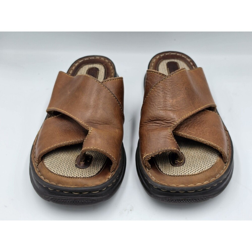 Born Mens Brown Leather Sandals Toe Loop Thong Slip-On Slides Size 10